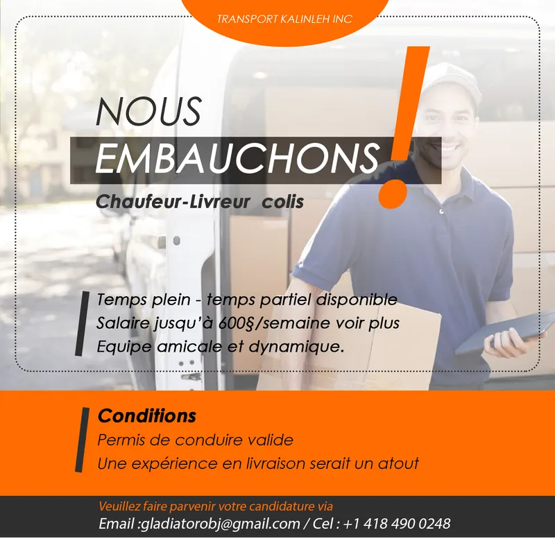 Affiche Recrutement Chauffeur Livreur Transport Kalinleh