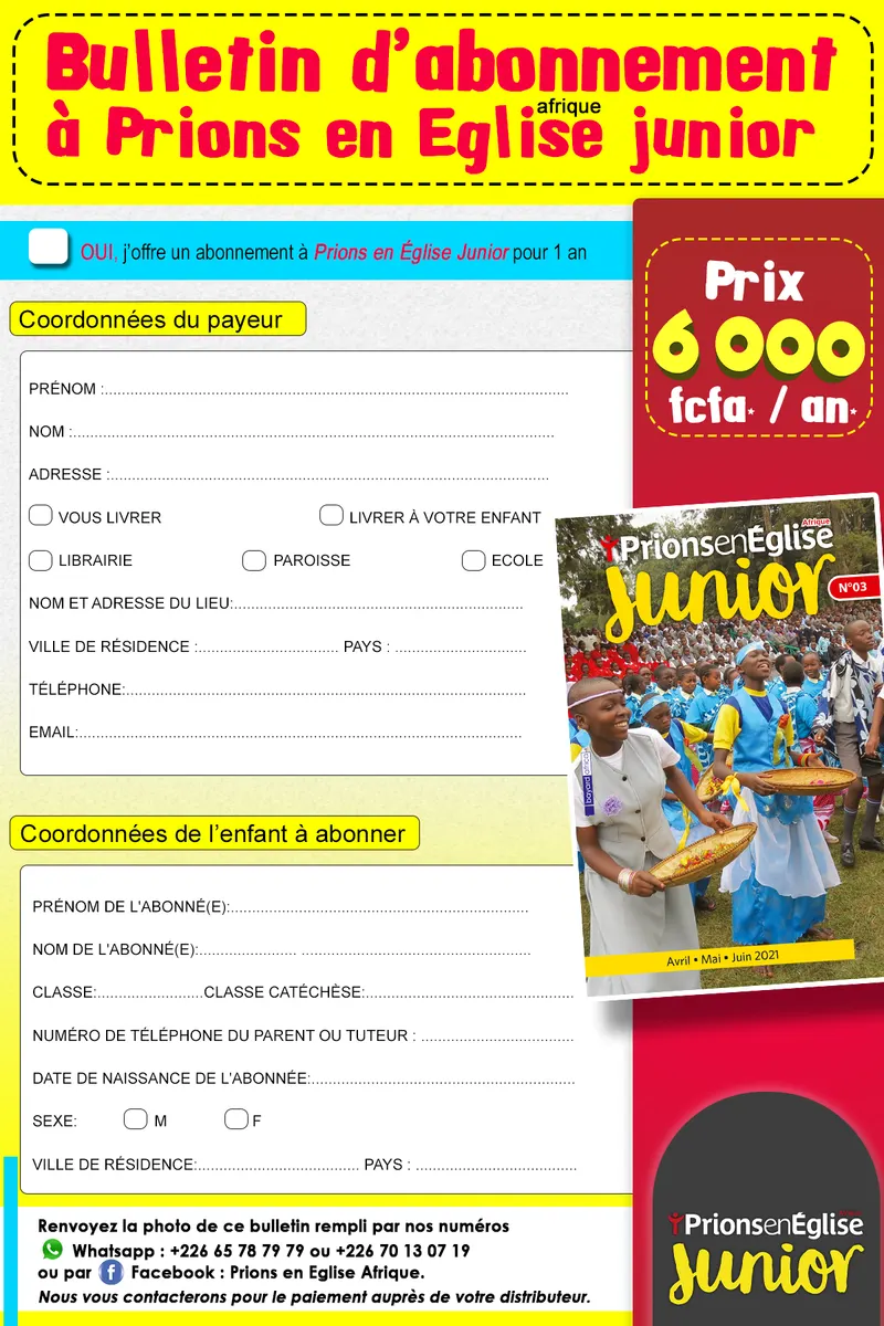 Fiche Abonnement Prions Junior